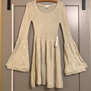 Venus Boho Cream Flowy Sweater Dress with Bell Sleeves Women’s Size XS NWT